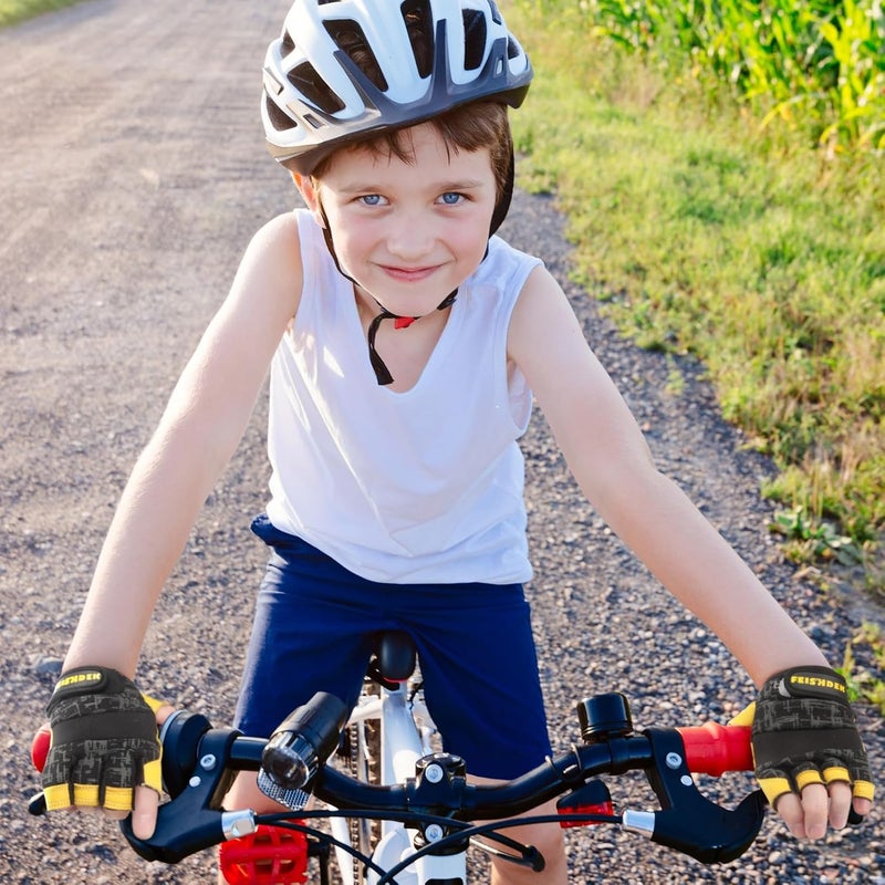FEISHDEK Non Slip Fingerless Kids Bike Gloves for Children Cycling Riding Biking Sports Fishing Gloves with Adjustable Wrist (Black, Large) - Image 4